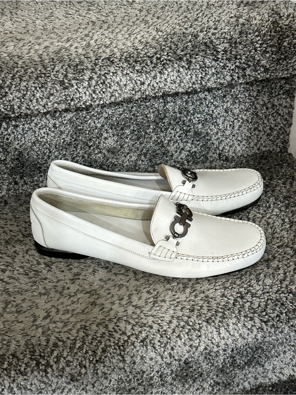 Salvatore Ferragamo Sport Women’s white leather loafers size 8.5